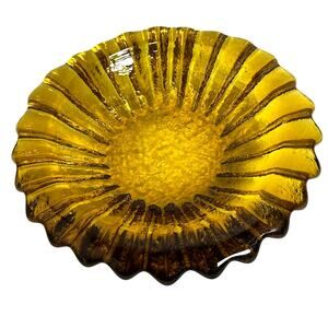 Blenko Wayne Husted Heavy Hand-Blown Amber Art Glass MCM Low Profile 6112-S Bowl